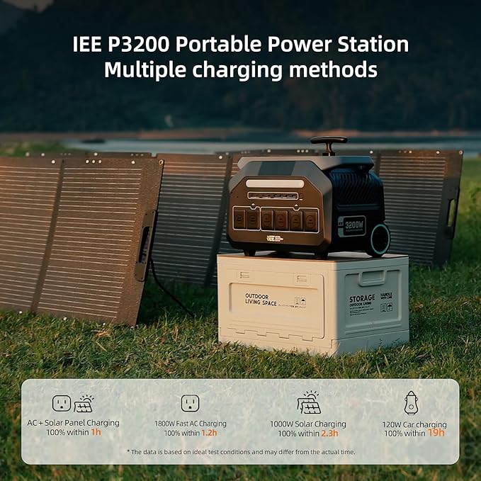 IEE P3200 Solar Generator With 3 * 200W Solar Panel, 2048Wh/3200W Power Station(6400W Peak),1800W Super Fast Charging,APP Control Emergency Power Station for Home, Camping, Power Outages