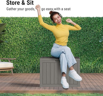 Mars Villa Deck Box, Waterproof Weatherproof and UV Resistant Resin Storage Box, Ideal for Indoor, Outdoor, Patio Furniture Cushions, Pool Supplies, Gardening Tools (45 Gallon, Light Brown)