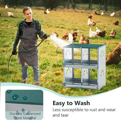4 Compartment Metal Wall Mount Chicken Nesting Boxes with Easy Egg Collection, Individual Nests for Different Chicken Breeds, 22.05 x 16.92 x 25.59 Inches