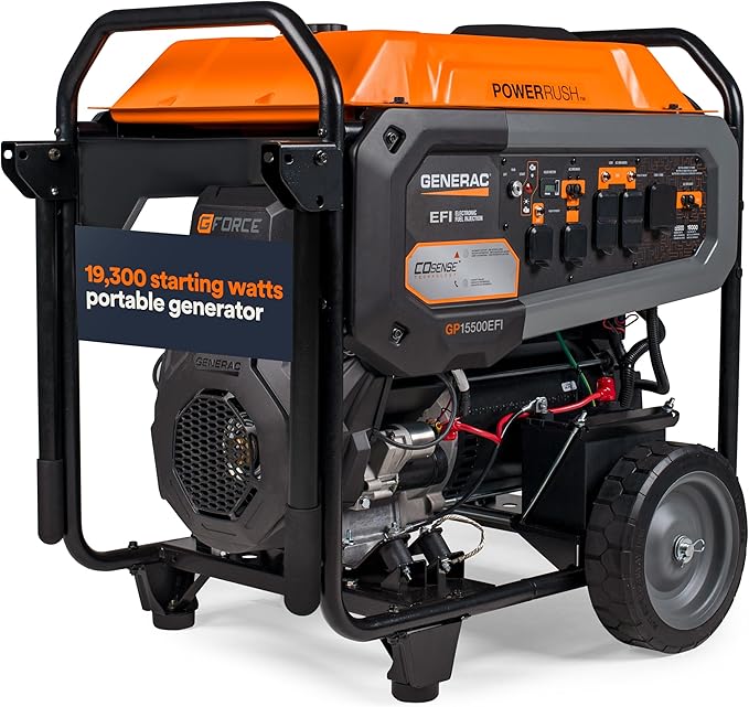 Generac 19,300 Starting Watt Portable Gas Generator - Electric Start - Home Backup or RV Ready - Heavy Duty Frame - Quiet, Long Runtime, Emergency Power - 49-State Compliant