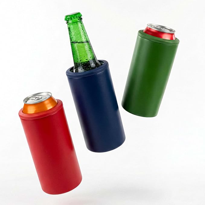4 in 1 Universal Can Cooler - Navy Blue, Can Holder Insulated, Beer Bottle Cooler, Universal Holder for All Drink Sizes, Stainless Steel Insulated Tumbler, Tailgating Accessories
