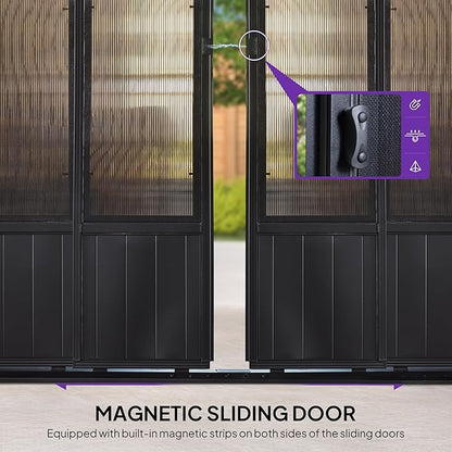 PURPLE LEAF 12' X 16' Sunroom Patio Hardtop Gazebo Double Top Galvanized Steel Screen House Aluminum Sun Room Outdoor Solarium for Garden Backyard