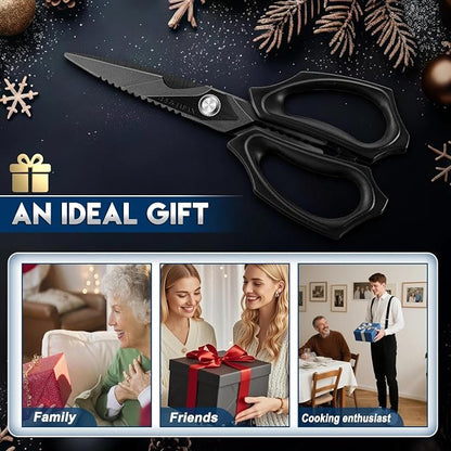 Purple Dragon Kitchen Scissors for Food - Heavy Duty Kitchen Shear Black | Stainless Steel Blade, Oversized Handle, Gift Box, Dishwasher Safe, All Purpose, for Meat Cutting