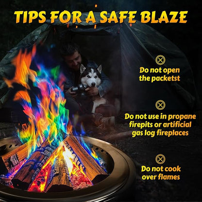 HGD (12 Pack) Magic Campfire Fire Color Changing Packets for Fire Pit, Indoor/Outdoor Fireplace, Bonfire - Rainbow Magical Flame, Camping Accessory, Compatible with Wood