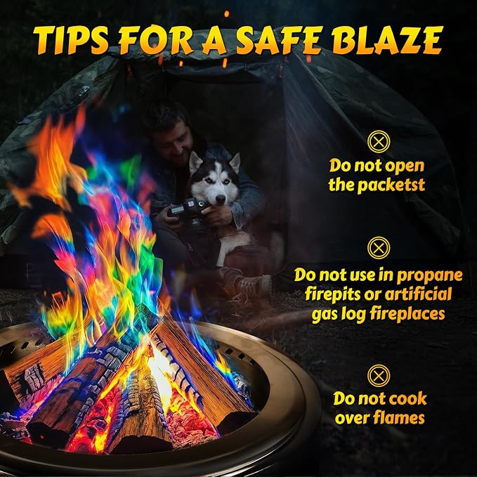 HGD (50 PCS) Magic Campfire Fire Color Changing Packets for Fire Pit, Indoor/Outdoor Fireplace, Bonfire - Rainbow Magical Flame, Camping Accessory, Compatible with Wood
