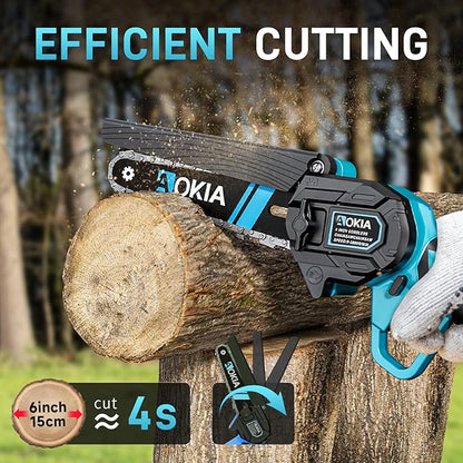 Mini Chainsaw, 6 inch Mini Chainsaw Cordless, Small Hand held Electric Power Chain Saw 2 Battery Powered Operated, Household and Garden for Tree Trimming Wood Cutting, Gifts for Father Husband Men