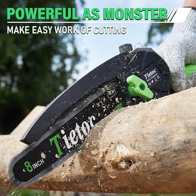 Tietoc Mini Chainsaw 8 inch Cordless with 2x 4000mAh Batteries, Battery Powerd Chain saw with Oiler, Lightweight Handheld Saw for Hous