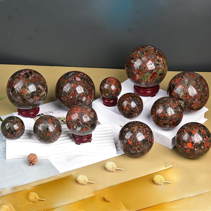JIC Gem Brazilian Red Agate Crystal Sphere Gemstone Sphere Red Healing Crystal Ball with Display Stand Home Decor Meditation Grid Energy Balance (80-90mm)