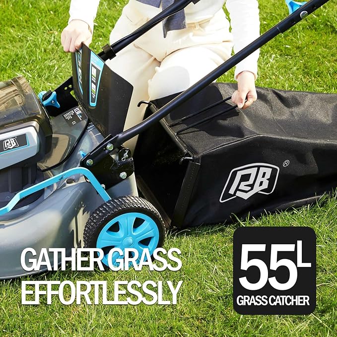 RB 80V Battery Power Lawn Mower 18” Cordless 7 Cutting Heights Adjustable Lawnmower Brushless Motor Low Noise 4 in 1 Push Mower with Fast Charger and 2 x40V 4.0AH Battery