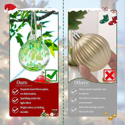 Hand Blown Glass Gazing Balls for Garden Hanging Friendship Balls Christmas Ball Ornaments for Xmas Tree Decoration (Green - B)