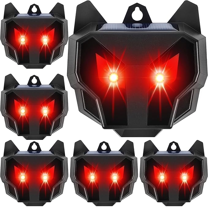 Lulu Home 6 Packs Solar Animal Repeller, Nocturnal Predator Deterrents with Red LED Flashing Lights Drive Away Raccoons, Deer, Skunks, Coyotes, Birds, Foxes from Chicken Coop Yard Farm