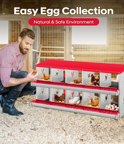 Chicken Nesting Box, 6/8/10 Compartment Metal Nesting Box,Wall Mount Chicken Nesting Boxes for Laying Eggs,Easy Egg Collection,6 Room Nest Boxes for Chickens
