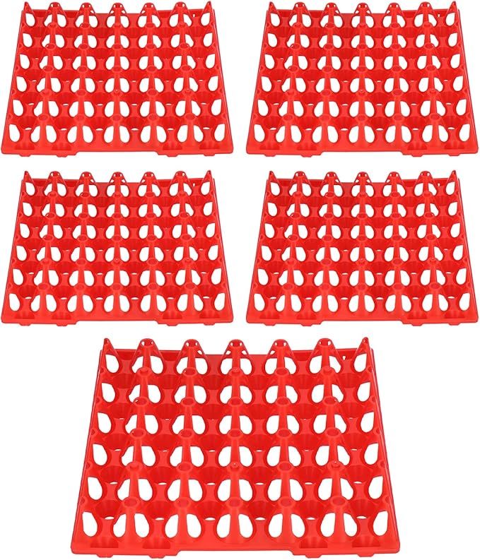Plastic Egg Flats 30 Cell Holder Tray 5PCS, Durable Storage and Transportation Container - Stackable Design, Reusable Material, Ideal for Home and Farm Use (Red)