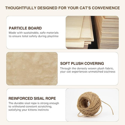 Cat Wall Furniture, 26 in 1 Cat Shelves w/Cat Tree, Tunnel, Beige | Wall Mounted Cats Furniture Set w/Plush Fabric, Cat Climbing Systems for 16 Inch Drywall, with Scratching Posts, Bridge, Moon