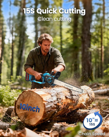 Chainsaw Cordless 12 Inch,Electric Chain Saw with 2pcs 4000mAh Rechargeable Batteries,Battery Powered Handheld Saw for Trees Trimming Wood Cutting,Perfect Gardening Tools for Thick Branches and Logs