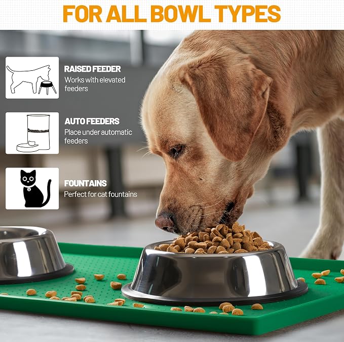 Hubulk Dog Feeding Mat,100% Waterproof Food Grade Silicone Pet Food and Water Bowl Placemat,Dishwasher, High Raised Edge to Prevent Spills,Nonslip Tray to Stop Messes on Floor（28"x18"x0.8",Hunter ）