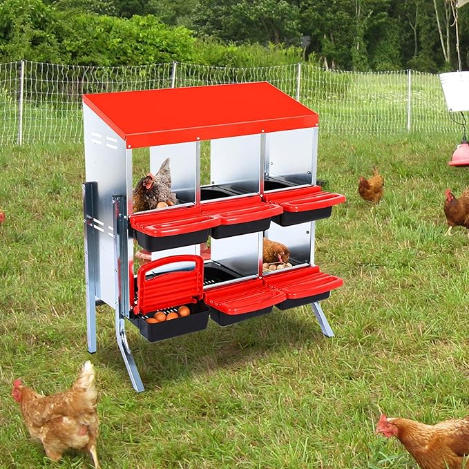 Metal Nesting Box for Chickens (6 Holes) - Heavy Duty Galvanized Steel Hen Laying Box, Outdoor Poultry Nest for Hens, Farm & Ranch Poultry Habitat Supplies