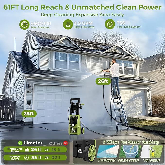 Electric Pressure Washer - 4000PSI 2.8GPM Electric Power Washer with 35ft Cord 26ft Hose, High Pressure Washers Includes 5 Nozzles, Foam Cannon for Cars, Homes, Driveways