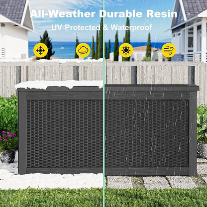 EasyUp 320 Gallon Deck Boxes Waterproof, Outdoor Large Storage Boxes with Lids, Outside Resin Storage Box & Deck Boxes for Patio, Garden Use(Black)