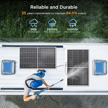N-Type 16BB Bifacial Solar Panel 200 Watt,12V 200W Monocrystalline Solar Panel, 25% High Efficiency PV Module, for Van RV Trailer Marine Rooftop Home Power Station Off Grid (1 Pack Silver)
