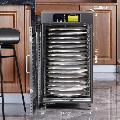 Rotary Food Dehydrator 16 Trays, Commercial Large Rotating Food Dryer Machine for Jerky, Herbs, Mushrooms, Fruit, Dog Treats, 1500W Full Stainless Steel Industrial Dehydrater (Gunmetal Gray)