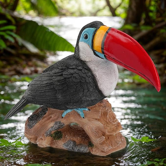 Real Toucan Statue, Vibrant Colorful Outdoor Bird Decor - 14.2" Resin Animal Sculpture, Weather-Resistant, Perfect Garden Patio Yard Ornament, Tropical Tiki Bar Accent, Unique Gift for Bird Lovers