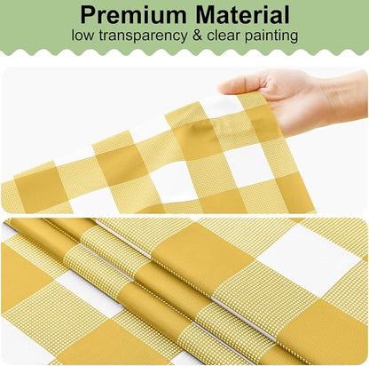 4 Packs Buffalo Disposable Table Cloth, 54 x 108 Inch Waterproof Plastic Tablecloth, Rectangle Gold and White Checkered Table Covers for Picnic, Birthday, Party, Back to School