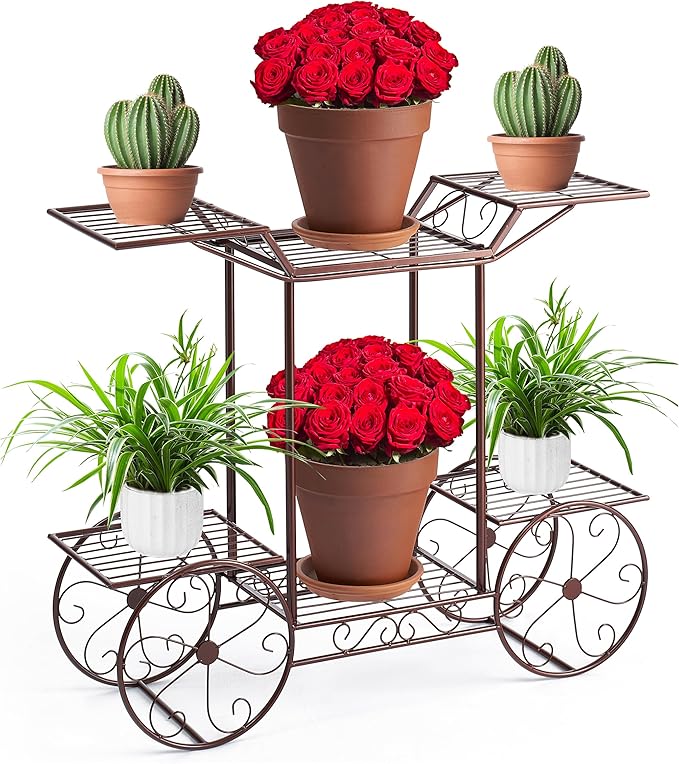 Sorbus® Garden Cart Stand & Flower Pot Plant Holder Display Rack, 6 Tiers, Parisian Style - Perfect for Home, Garden, Patio (Bronze)