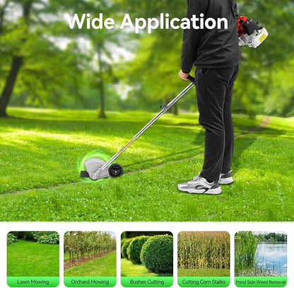 43CC Weed Wacker, 1.25kW Gasoline Grass Trimmer, 8500R/Min Lawn Brush Cutter, 2-Stroke Garden Mower with Grass Baffle & Funnel for Lawn Pond Side Weed Removal Landscaping