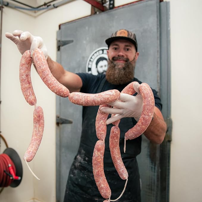 Bearded Butchers Smokin’ Ranchero Bratwurst DIY Kit – Smoky, Spicy & Creamy Brats – Includes Smokin’ Ranchero Seasoning, Mozzarella & 32mm-35mm Natural Hog Casings – Makes Up to 25 lbs Meat