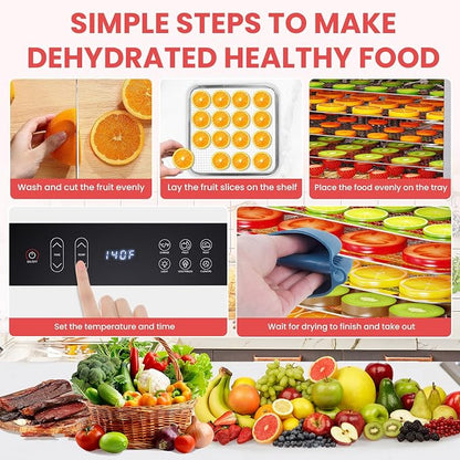 Fendia Food Dehydrator for Jerky, 7 Stainless Steel Large Trays, 600W Fruit Dehydrator, 24H Timer and 194°F Temperature Control, Overheat Protection, Food Dryer for Jerky, Herbs, Fruit, Dog Treats