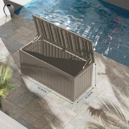 270 Gallon Waterproof Large Resin Deck Box Indoor/Outdoor Lockable Storage Container and Seating for Garden, Pool, and Patio (270 Gallon, Grey)