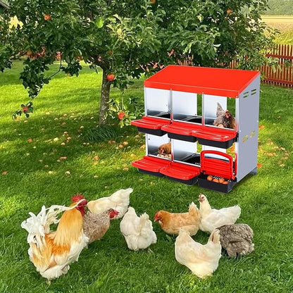 Metal Nesting Box for Chickens (6 Holes) - Heavy Duty Galvanized Steel Hen Laying Box, Outdoor Poultry Nest for Hens, Farm & Ranch Poultry Habitat Supplies