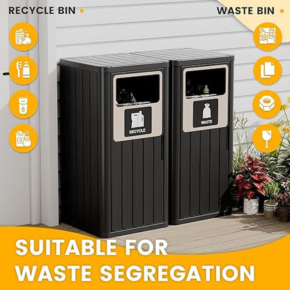 Outdoor Trash Can, Waterproof Resin Garbage Can Indoor and Outdoor Use, Durable & Weather-Resistant Commercial Garbage Can, Outside Trash Bin for Patio, Kitchen