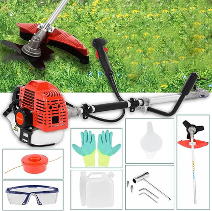 Weed Eater Gas Powered 52cc 2-Stroke Gas Crank, 2 in 1 Grass Trimmer, Multi-Functional Trimming Tool - String Trimmer, Brush Trimmer Red