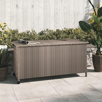 Grand patio 108 Gallon Deck Storage Box Indoor Outdoor Wicker Bin for Patio Furniture Cushions Garden Tools Pool Accessories, Greige