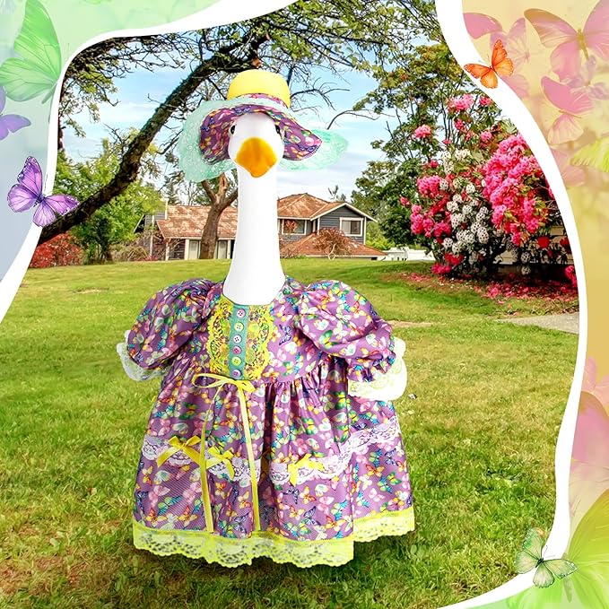 Suzile Porch Goose Outfit Pastel Butterfly Clothes for 23" High Cement or Plastic Goose Costume Dresses for Yard Lawn Outdoor Garden Patio Statue Holiday Spring Decor