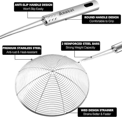 Anaeat 5.3" Stainless Steel Spider Skimmer, Professional Kitchen Pasta Strainer Spoon with Long Handle - Asian Strainer Ladle Wire Skimmer Spoons for Cooking and Frying