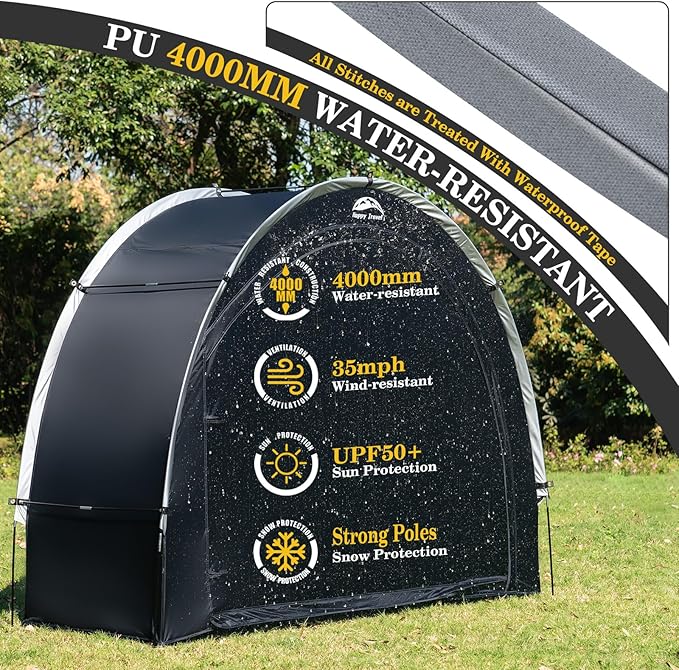 Happy Travel Bike Storage Shed Tent,Outdoor Portable Bicycle Storage Sheds with 210D Oxford Fabric PU4000 Waterproof for 2/3/4/6/8 Bikes,Bike Covers Shelter for Motorcycle,Garden Tools,Toys,Lawn Mower