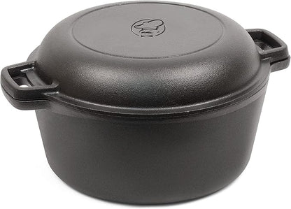 Commercial Chef 2-in-1 5-Qt. Dutch Oven, 10.25-Inch Skillet Lid, CHFL508 | Pre-Seasoned Cast Iron, Works on All Cooktops Including Induction, Outdoor Cookware for Campfires or Grills