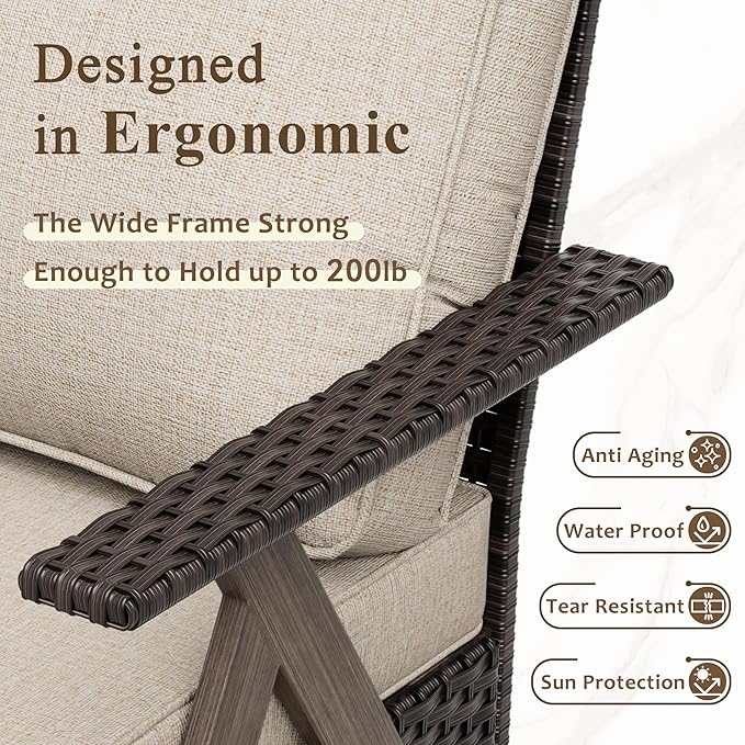 Outdoor Patio Wicker Chair Set of 2, Bistro Chair Set Patio Conversation Sets for Garden Lawn & Poolside