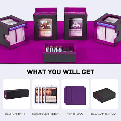 Marsguard Trading Card Deck Box with Commander Display，5 in 1 MTG Storage Holds 400+ Double-Sleeved Cards，4 Deck Boxes & Dice Tray Included，Fits MTG, TCG, PTCG & Sports Cards