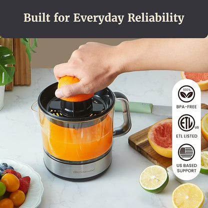 Elite Gourmet ETS623 Electric Citrus Juicer, 24 oz, Black/Stainless Steel | BPA-Free 40-Watt motor, compact large-volume pulp control - juices oranges, lemons, limes & grapefruits, easy-pour spout