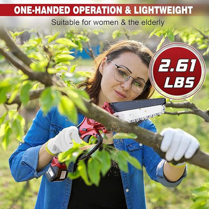 Mini Electric Chainsaw Cordless Brushless, 6 Inch Small Chainsaw Battery Powered, Handheld Chain Saw for Wood Tree Branches Pruning, 4 Chains, 2x 2500 mAh Battery, Garden Tools Christmas Gifts for Dad