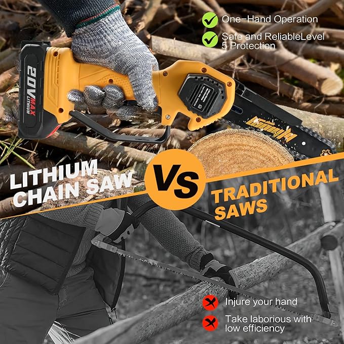 Mini Chainsaw 6-Inch with 2 Battery Powered Mini Electric Chain Saws Cordless Handheld Portable Small Power Only Cut Under 3 inch Fresh Wood