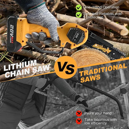 Mini Chainsaw 6-Inch with 2 Battery Powered Mini Electric Chain Saws Cordless Handheld Portable Small Power Only Cut Under 3 inch Fresh Wood