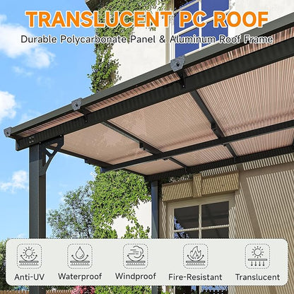 10x10FT Lean to Gazebo, Hardtop Metal Pergola with Polycarbonate Roof, Large Wall Mounted Heavy Duty Awnings, Patio Canopy for Backyard, Deck, Porch