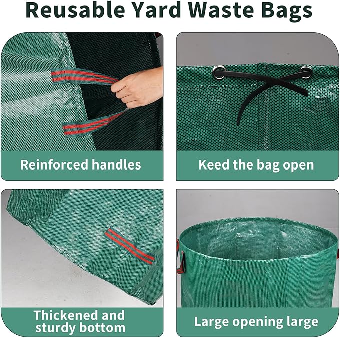 2 Pack Yard Waste Bags 53 Gallon Lawn and Leaf Bags, Reusable Heavy Duty Garden Bags for Collecting Leaves, Waste Container for Clean Up Outdoor Debris Leaves Grass Clippings