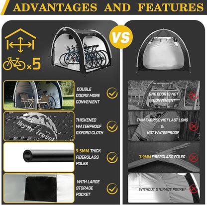 Happy Travel Bike Storage Shed Tent,Outdoor Portable Bicycle Storage Sheds with 210D Oxford Fabric PU4000 Waterproof for 2/3/4/6/8 Bikes,Bike Covers Shelter for Motorcycle,Garden Tools,Toys,Lawn Mower