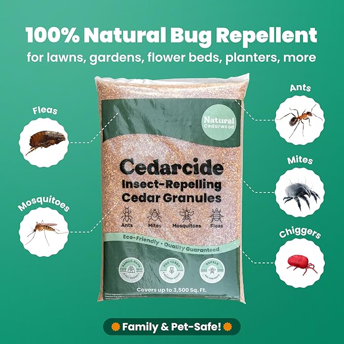 Cedarcide Lawn, Home & Garden Cedar Granules | Repels Fleas, Ticks, Ants & Mosquitoes | Smells Great, Easy to Use | Family & Pet Safe | 2 Bags (16 Lbs)